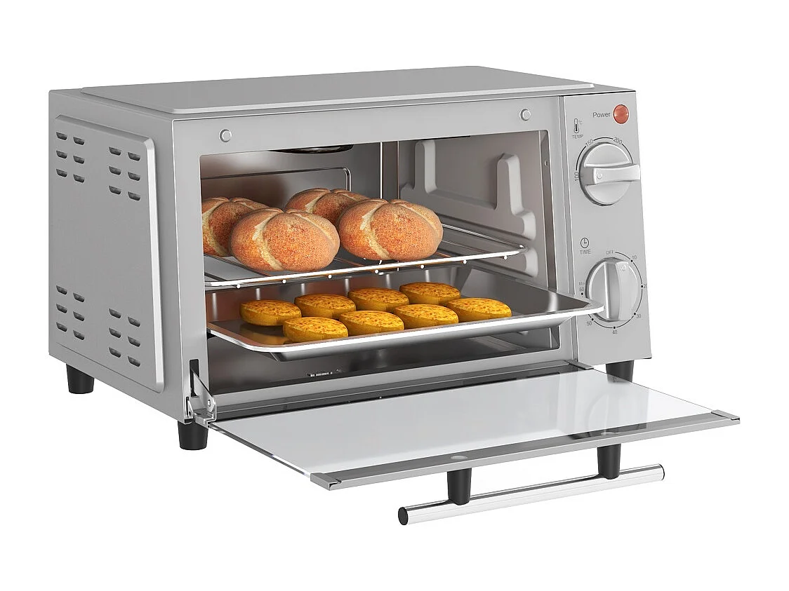 Mini four de 9 litres avec plaque de cuisson grille de cuisson température et temps de cuisson réglables acier inoxydable argent