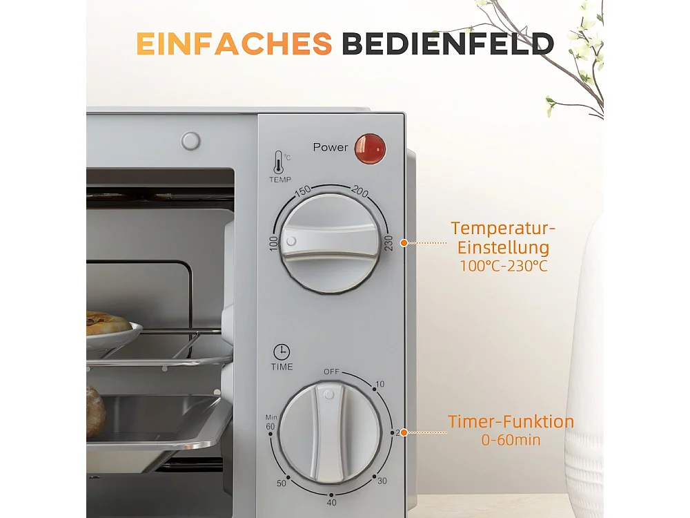 Mini four de 9 litres avec plaque de cuisson grille de cuisson température et temps de cuisson réglables acier inoxydable argent