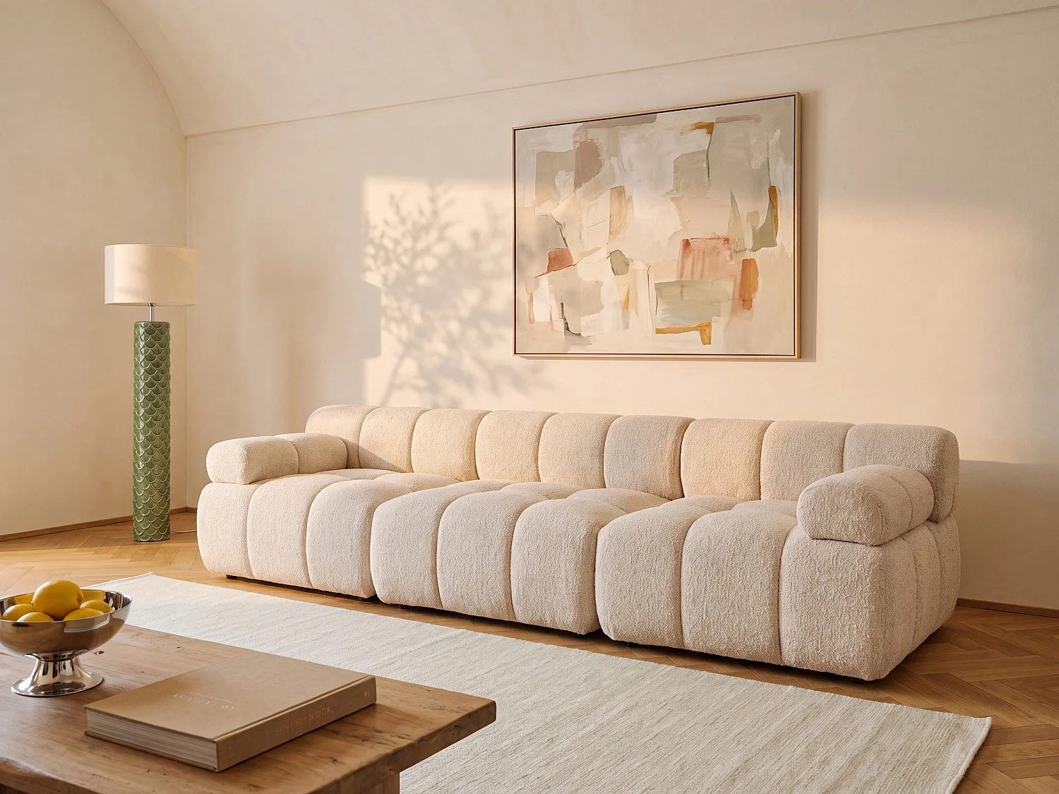 Canapé modulable 4 places en tissu chiné beige FACIVIL