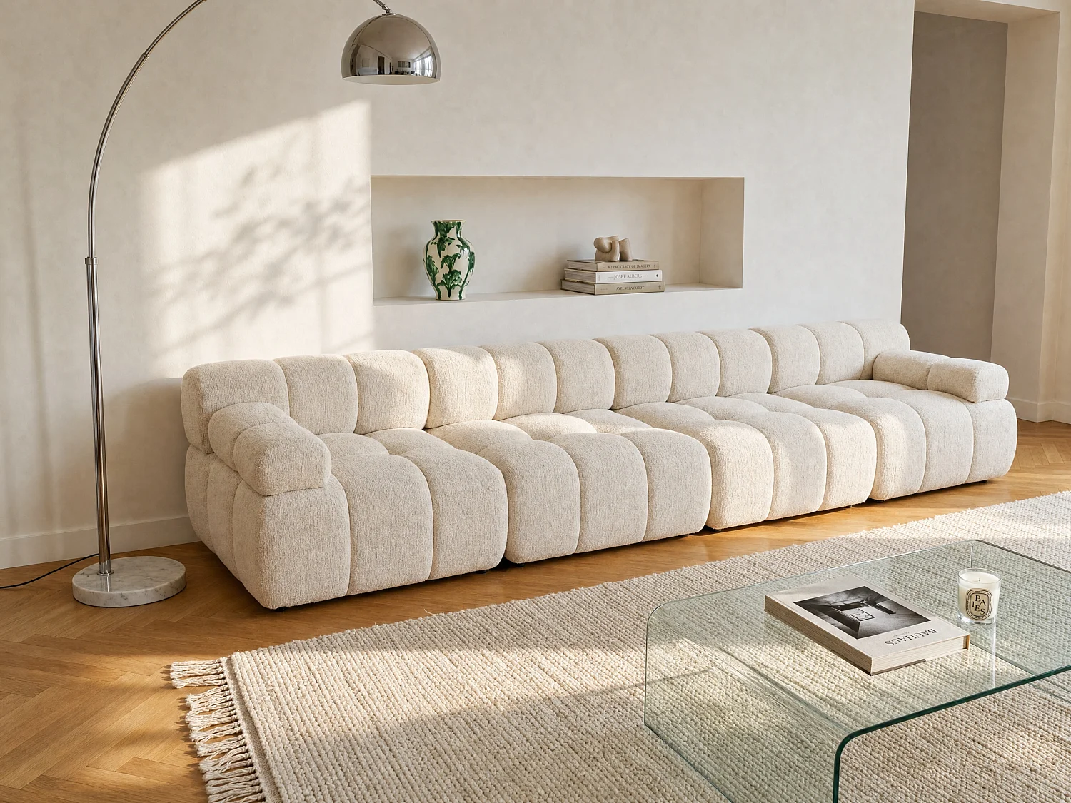 Canapé modulable 5 places en tissu chiné beige FACIVIL