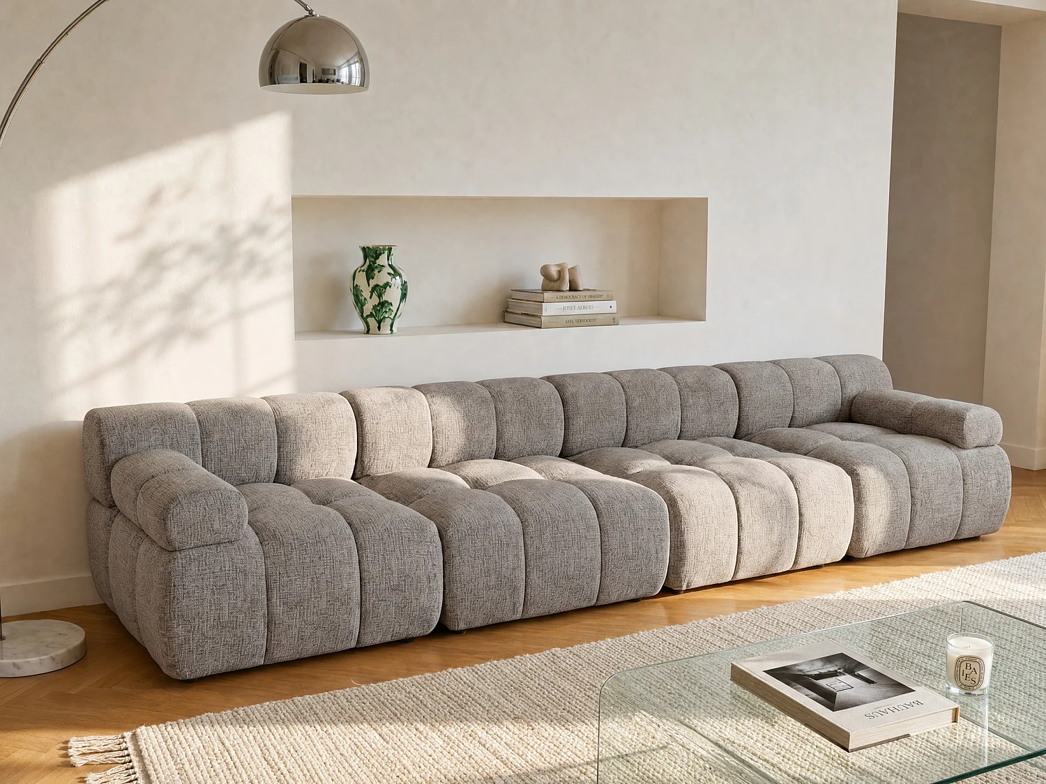 Kanapa modułowa 5-osobowa z tkanego materiału melanżowego Taupe FACIVIL