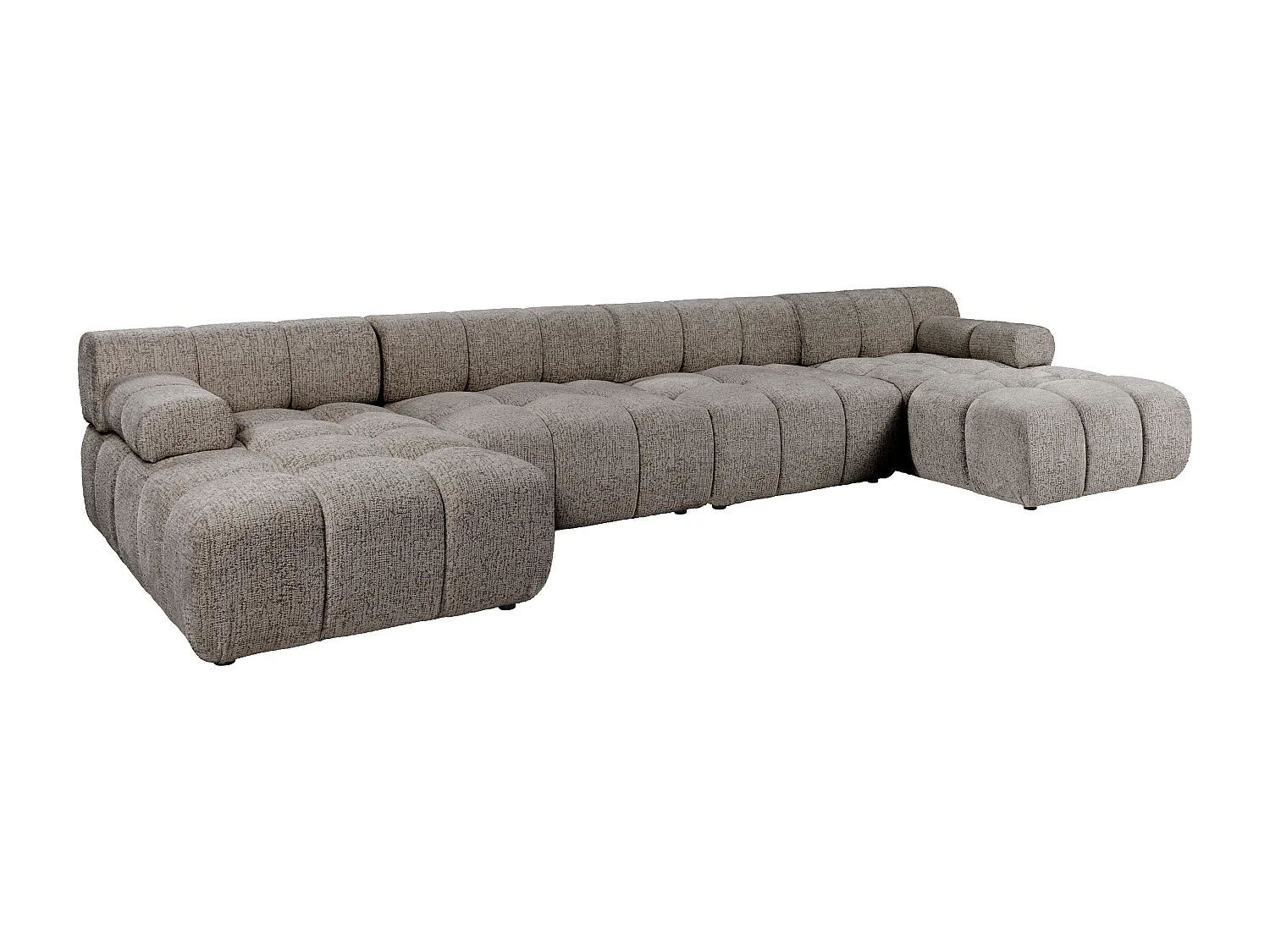 Canapé d'angle panoramique modulable en tissu chiné taupe FACIVIL