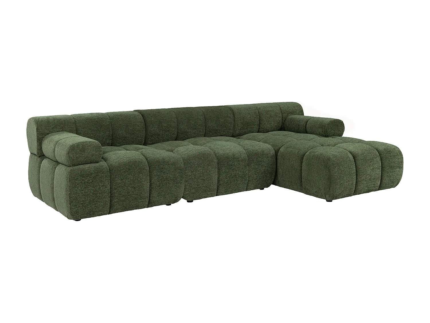 Canapé d'angle droit modulable en tissu chiné vert FACIVIL