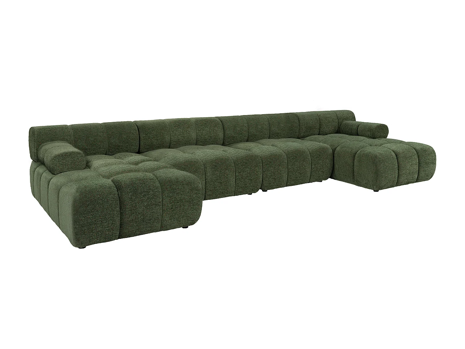 Canapé d'angle panoramique modulable en tissu chiné vert FACIVIL