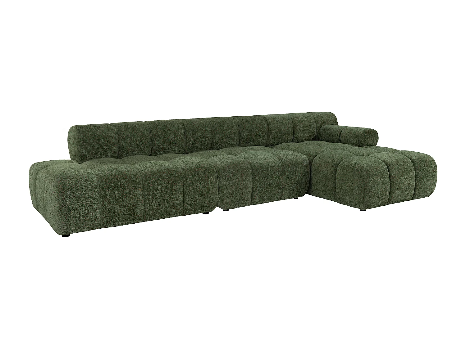 Canapé d'angle droit ouvert modulable en tissu chiné vert FACIVIL