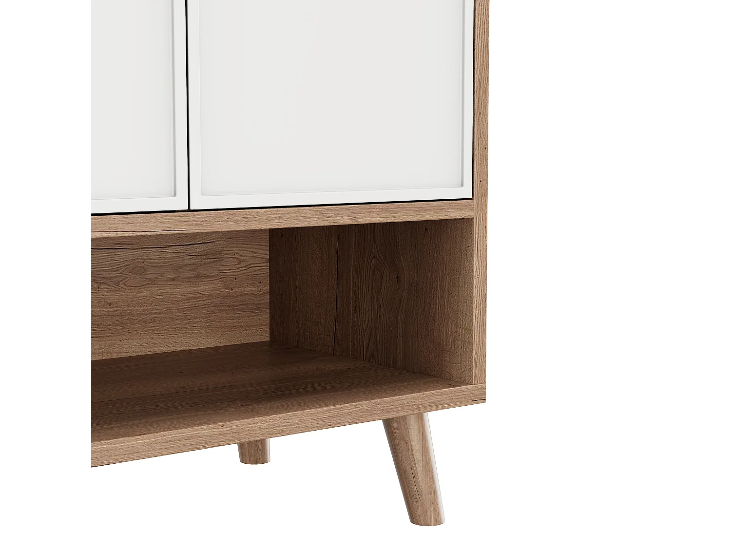 Meuble à chaussures 90x35x100cm - avec 2 tiroirs et 3 portes - avec des pieds de meuble en bois - Blanc + Naturel