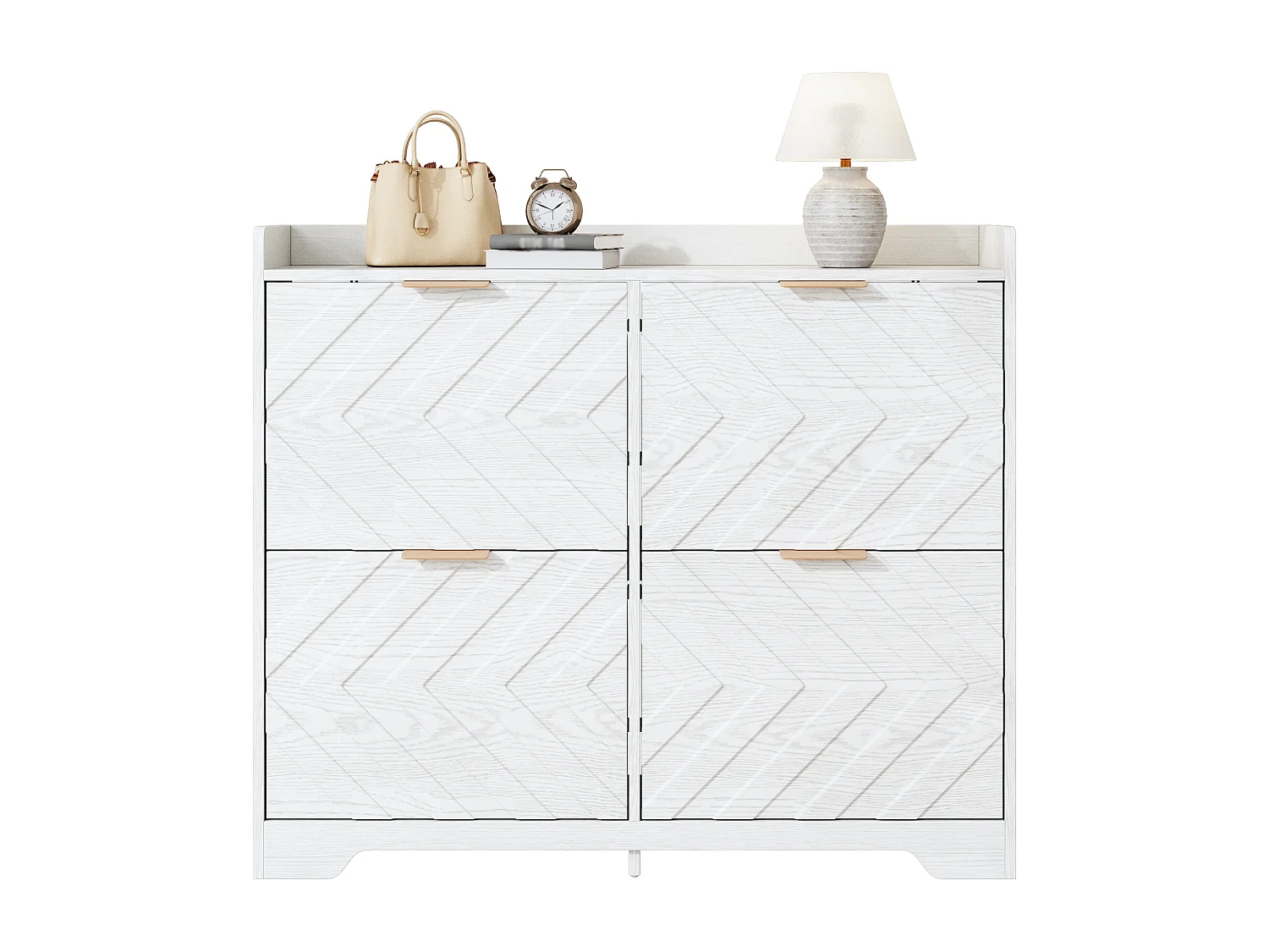 Meuble à chaussures 105x24x90 cm - avec 4 étagères rabattables - panneaux texturés 3D - étagère supérieure - MDF - Blanc