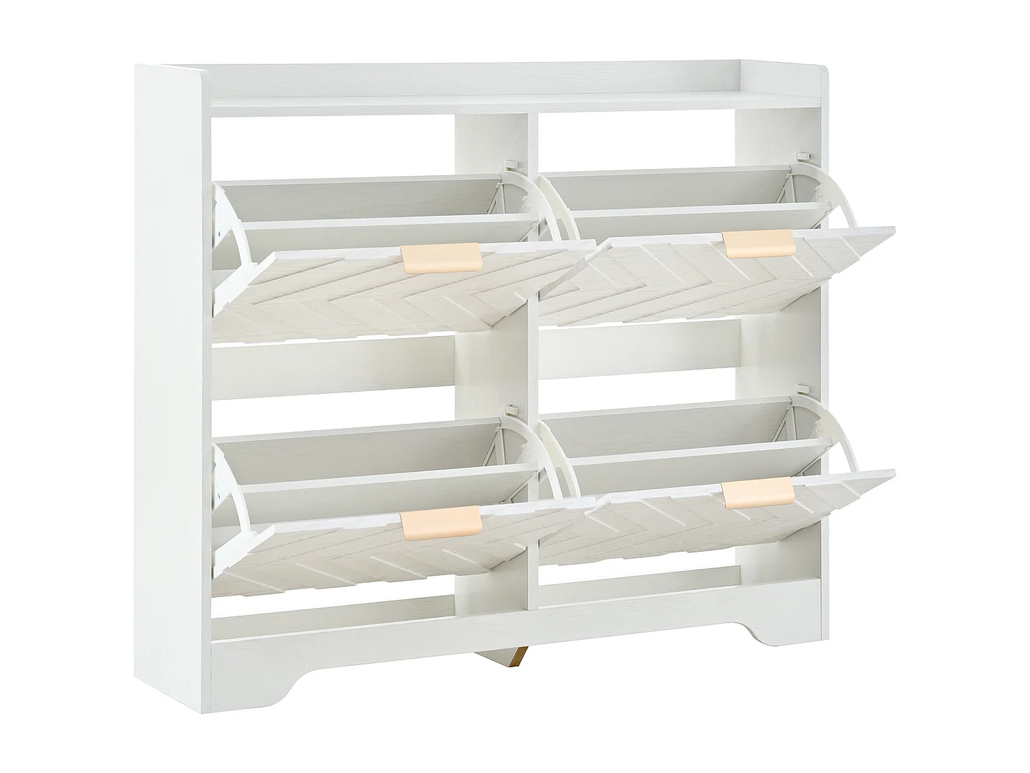 Meuble à chaussures 105x24x90 cm - avec 4 étagères rabattables - panneaux texturés 3D - étagère supérieure - MDF - Blanc