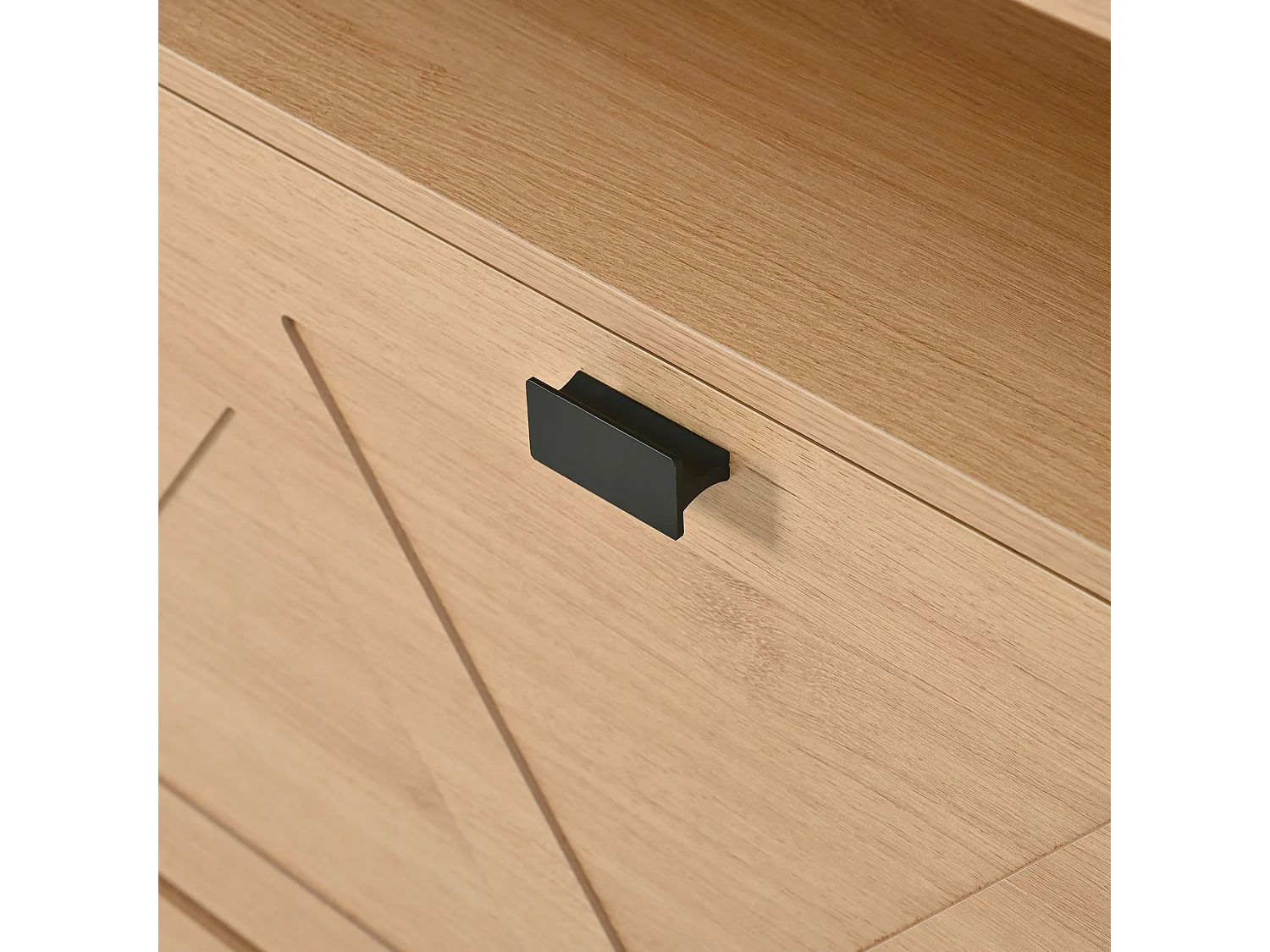 Meuble à chaussures 110x24x100 cm - 2 portes abattantes et 1 porte latérale - Étagères ouvertes - Structure métallique - Naturel