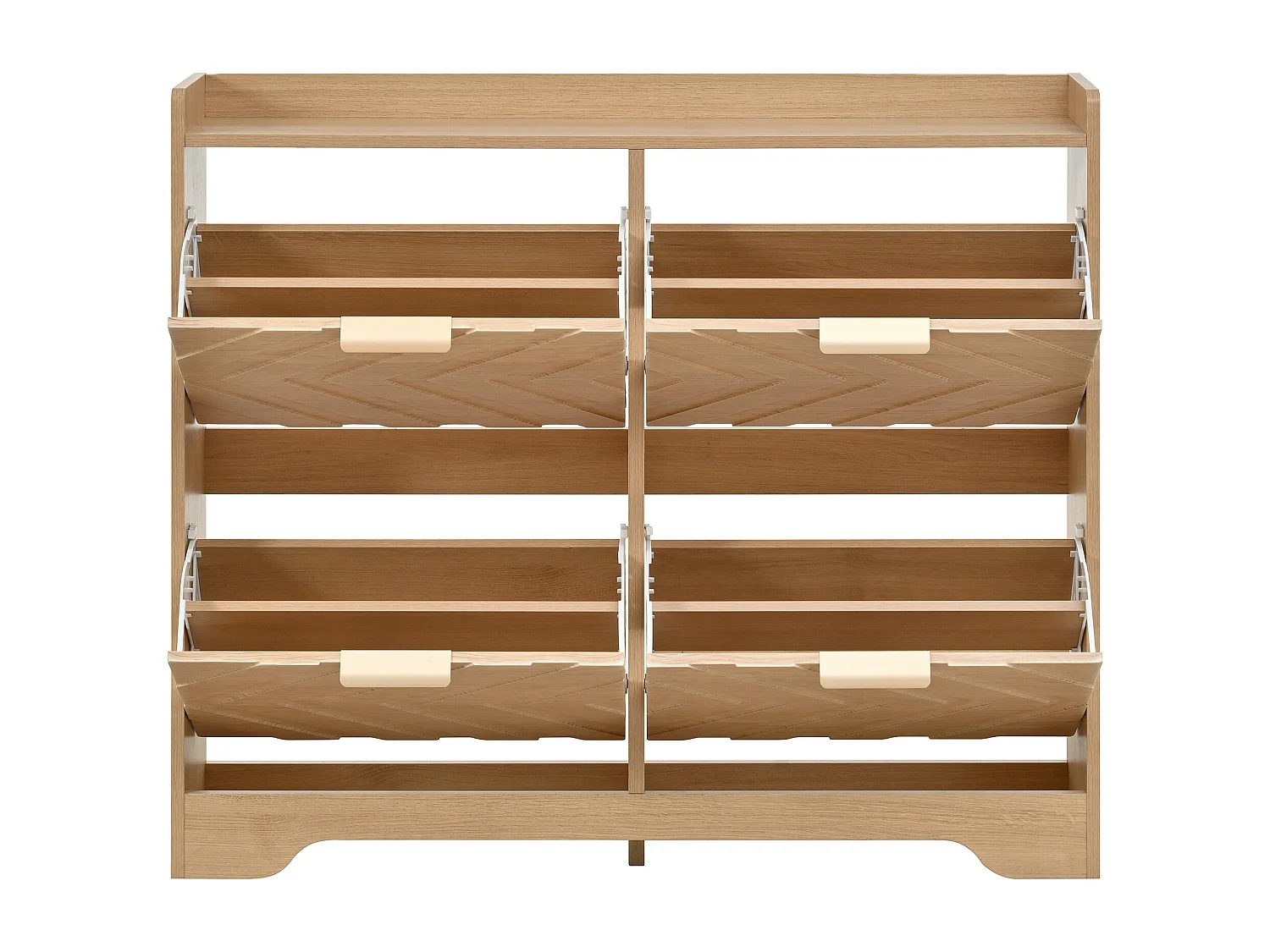 Meuble à chaussures 105x24x90 cm - avec 4 étagères rabattables - panneaux texturés 3D - étagère supérieure - MDF - Naturel