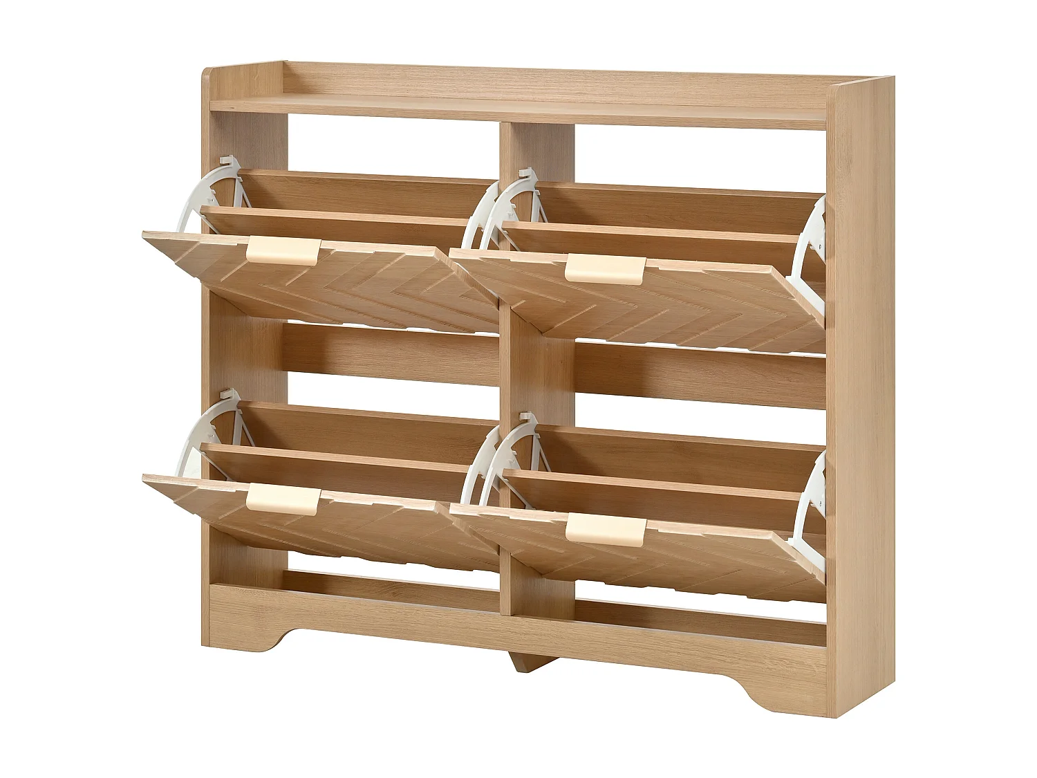 Meuble à chaussures 105x24x90 cm - avec 4 étagères rabattables - panneaux texturés 3D - étagère supérieure - MDF - Naturel