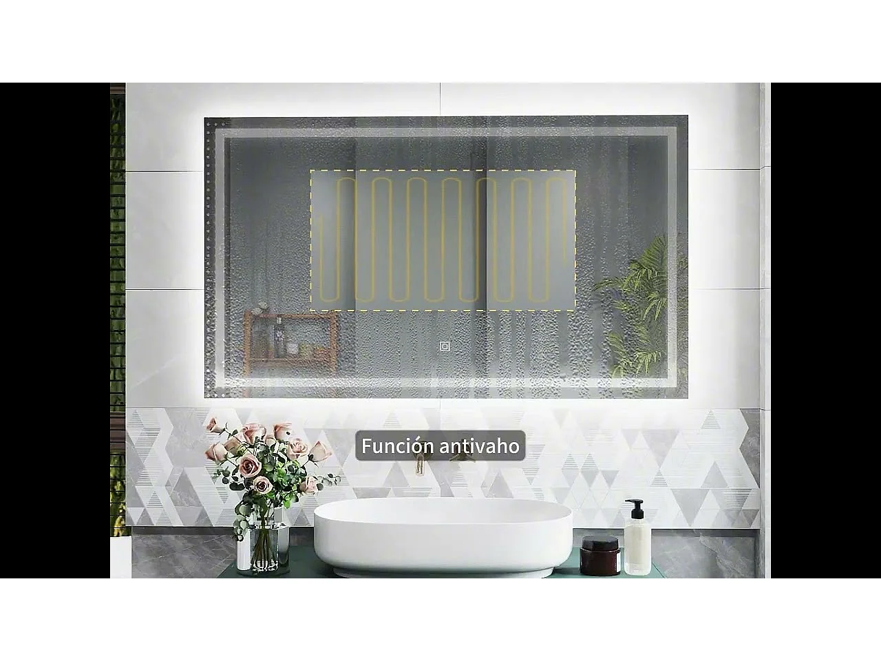 Espelho de banheiro com LED, 120 x 70 cm, luz branca, retangular, com função antiembaciamento, memória desligada, brilho ajustável.