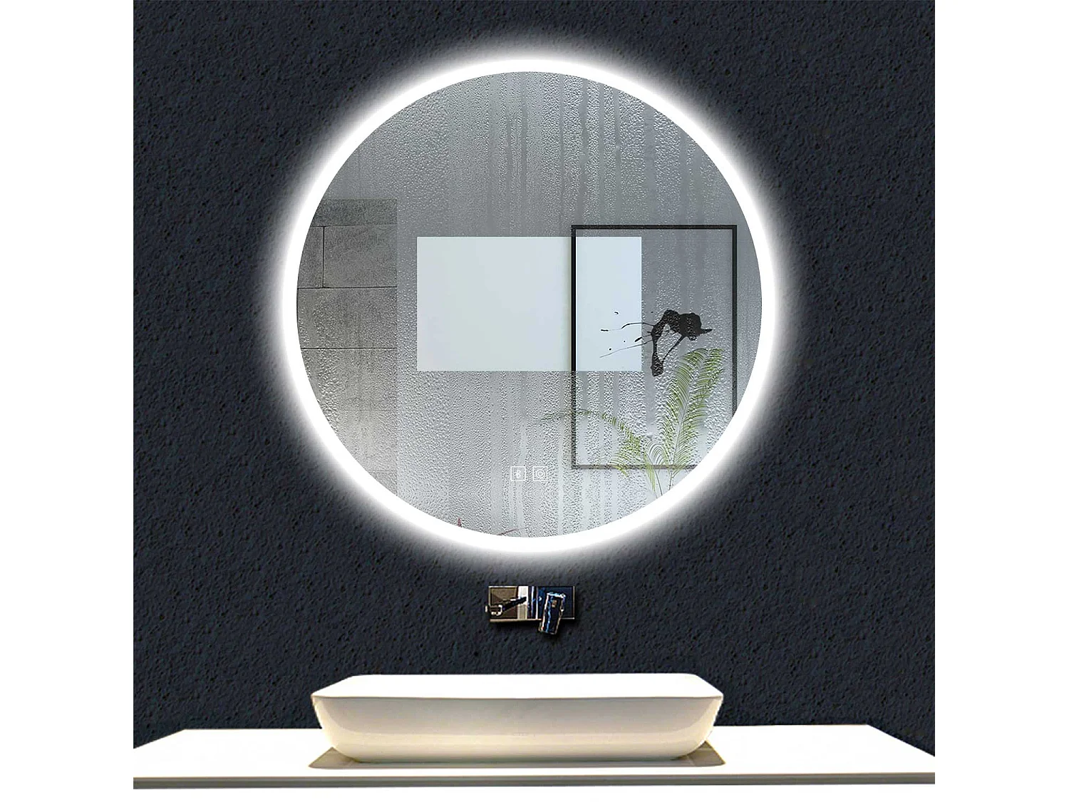 Espelho de banheiro com LED, 70 x 70 cm, luz LED com três cores, com função antiembaciamento, Bluetooth, memória de desligamento e brilho ajustável.