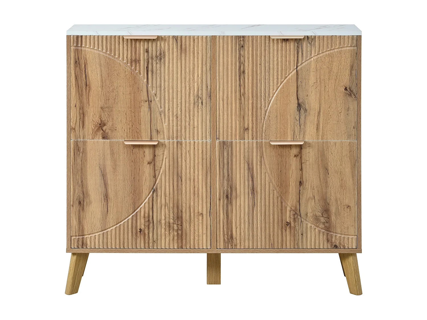 Meuble à chaussures 4 portes 105x24x95.5 cm - aspect bois - plateau effet marbre - MDF - Naturel