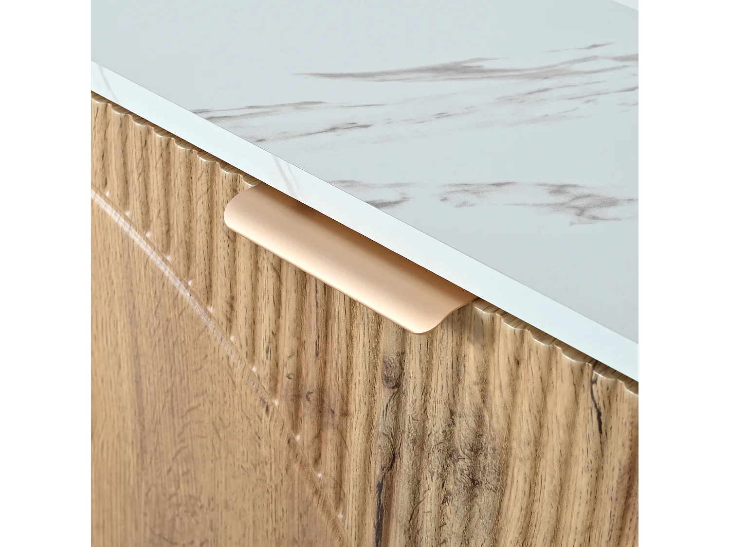 Meuble à chaussures 4 portes 105x24x95.5 cm - aspect bois - plateau effet marbre - MDF - Naturel