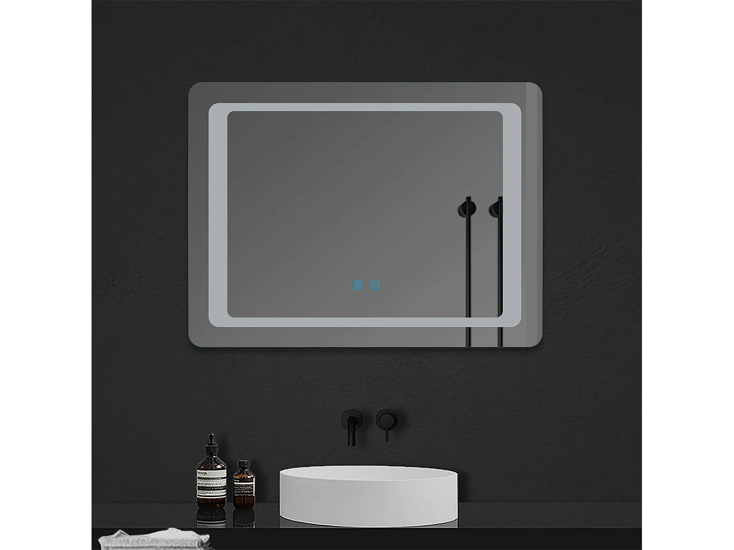 AICA espelho 90 x 65 cm, retangular, luz LED, antiembaciamento e brilho regulável, função de memória desligada