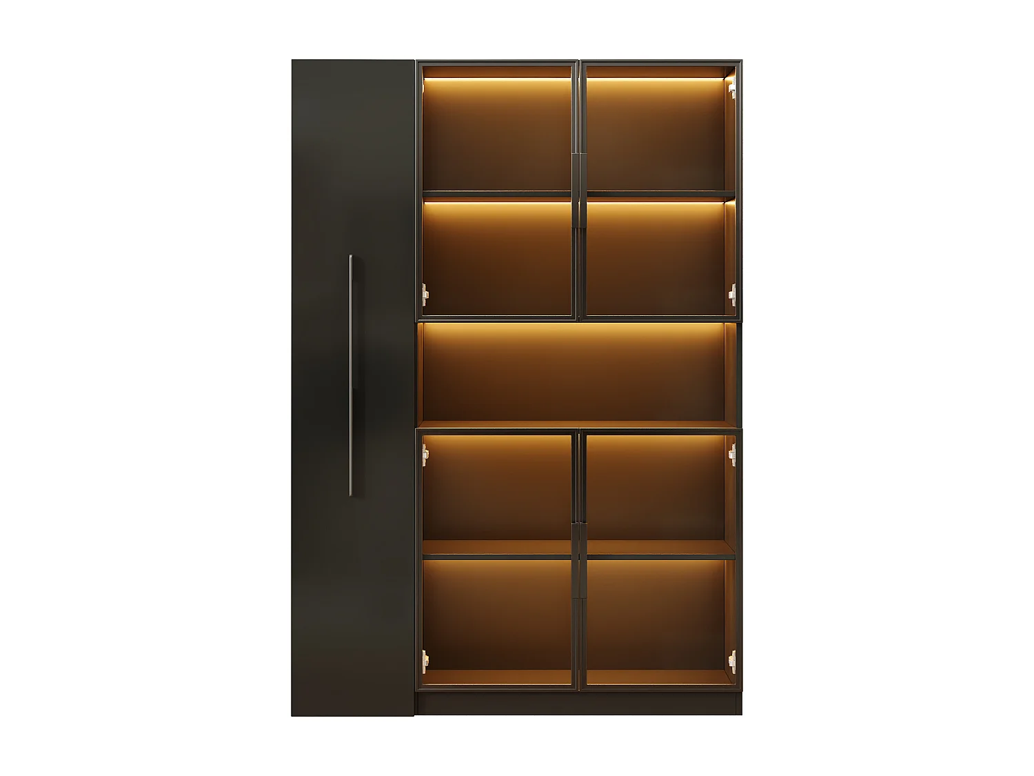 Glasvitrine 110x35x160 cm - LED-Beleuchtung - 4 Glastüren - 1 seitliche Schublade - MDF - Schwarz