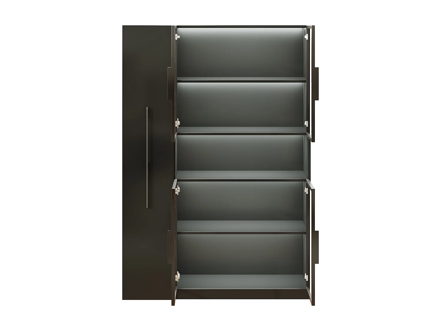 Glasvitrine 110x35x160 cm - LED-Beleuchtung - 4 Glastüren - 1 seitliche Schublade - MDF - Schwarz