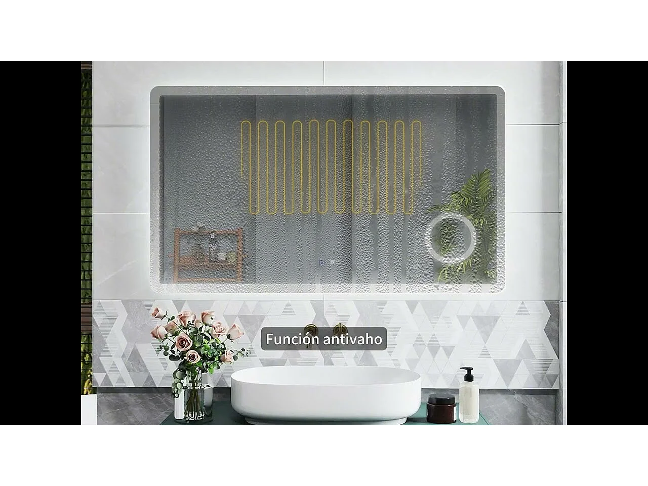 Espelho AICA 160 x 80 cm, retangular, com função antiembaciamento, Bluetooth, lupa 3x, com luz tricolor, brilho ajustável, função de memória de desligamento.