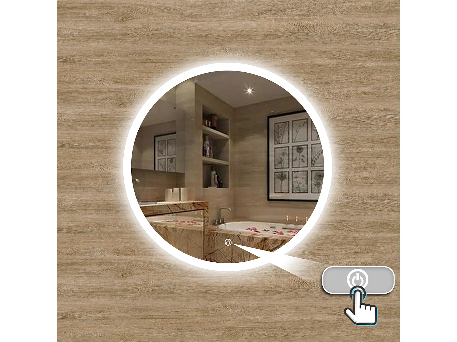 Espelho de banheiro AICA com iluminação LED, espelho redondo, 80 cm, antiembaciamento, brilho ajustável, memória de desligamento.