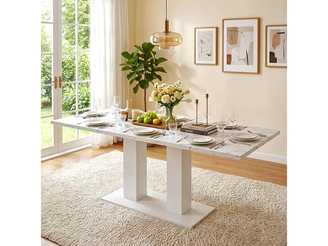 Table à manger rectangulaire extensible 140/180x70x75 cm - 6 à 8 personnes - Plateau épais - MDF - Blanc
