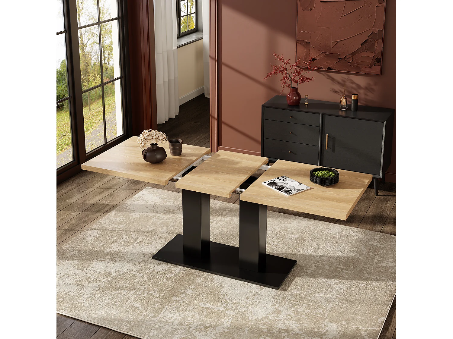 Table à manger rectangulaire extensible 140/180x70x75 cm - 6 à 8 personnes - Plateau épais - MDF - Naturel