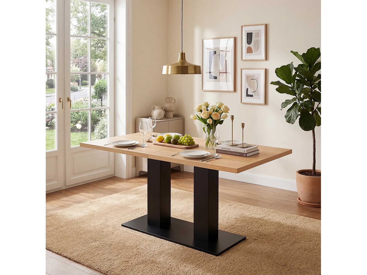 Table à manger rectangulaire extensible 140/180x70x75 cm - 6 à 8 personnes - Plateau épais - MDF - Naturel