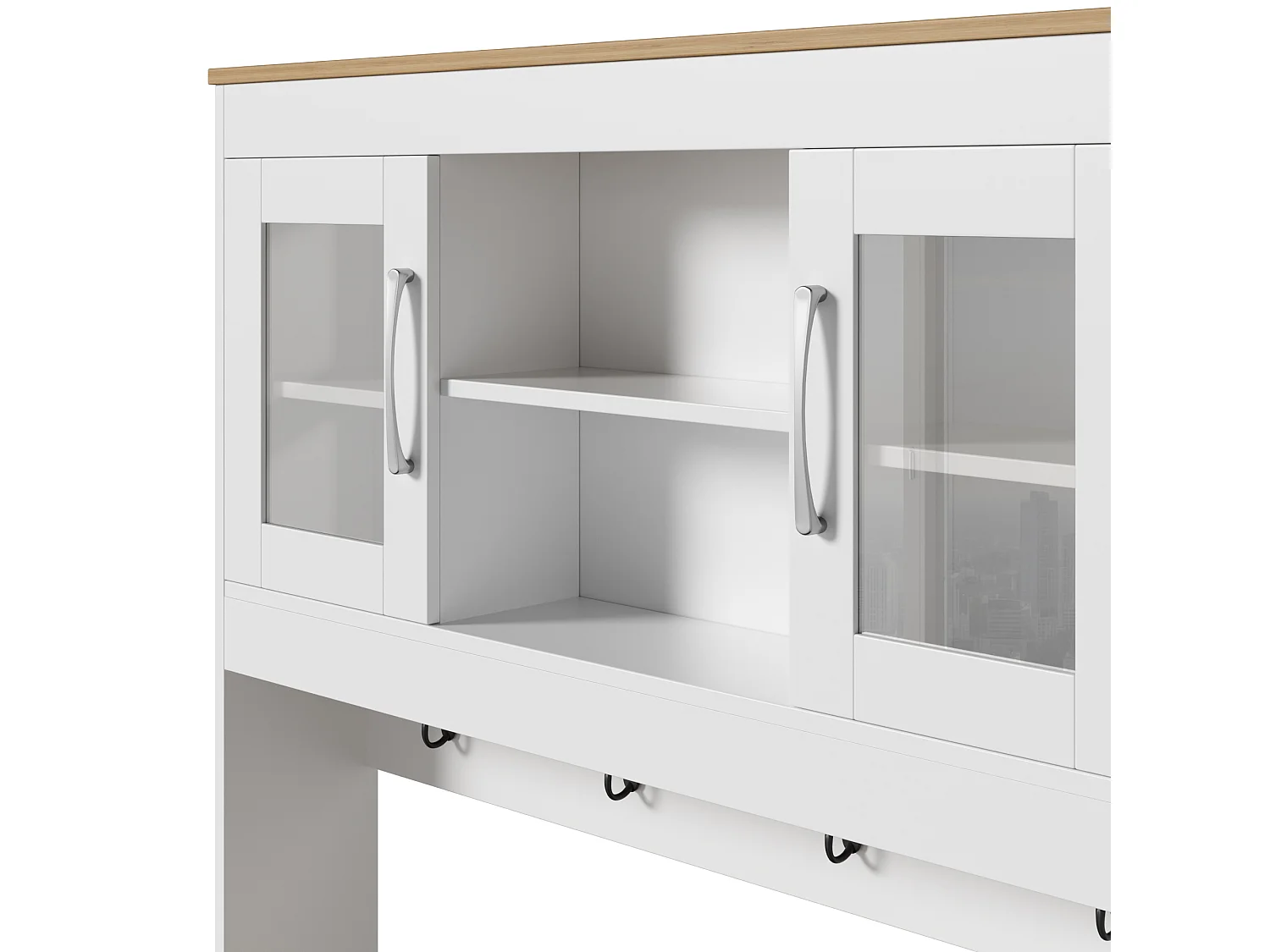 Küchenbuffet 106x39x175 cm - 4 Türen - Weinregal und Haken - Spanplatten - Weiß + Natur