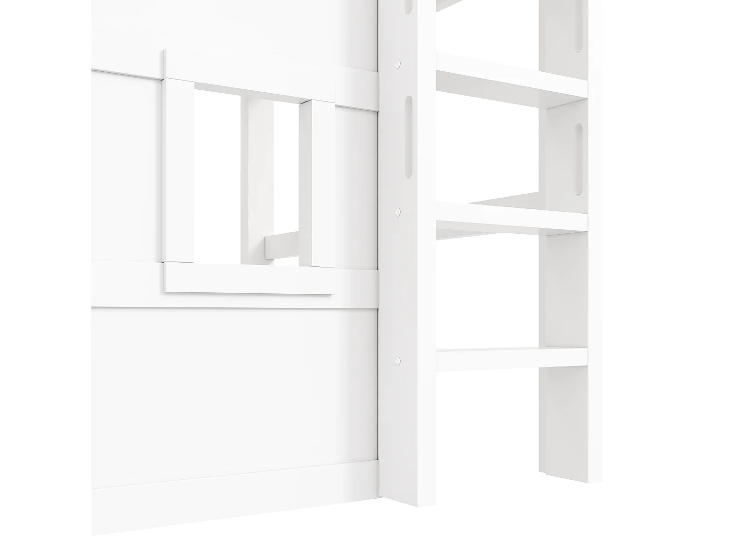 Cama mezanino de madeira 140x200 cm con iluminação LED - Armário integrado - Barreira de segurança e escada - MDF - Branco​ (sem colchão)