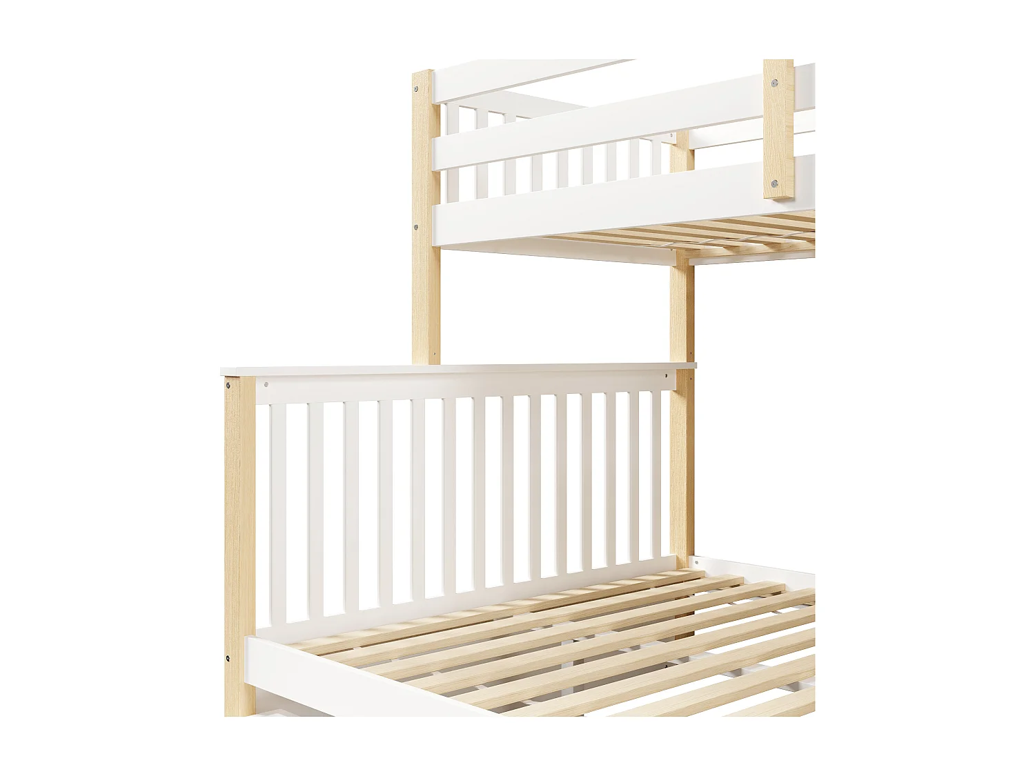 Cama superpuesta 90x200 cm + 140x200 cm - con 2 cajones - con escalera de almacenamiento - con barreras de seguridad - blanco + natural​ (colchón no incluido)
