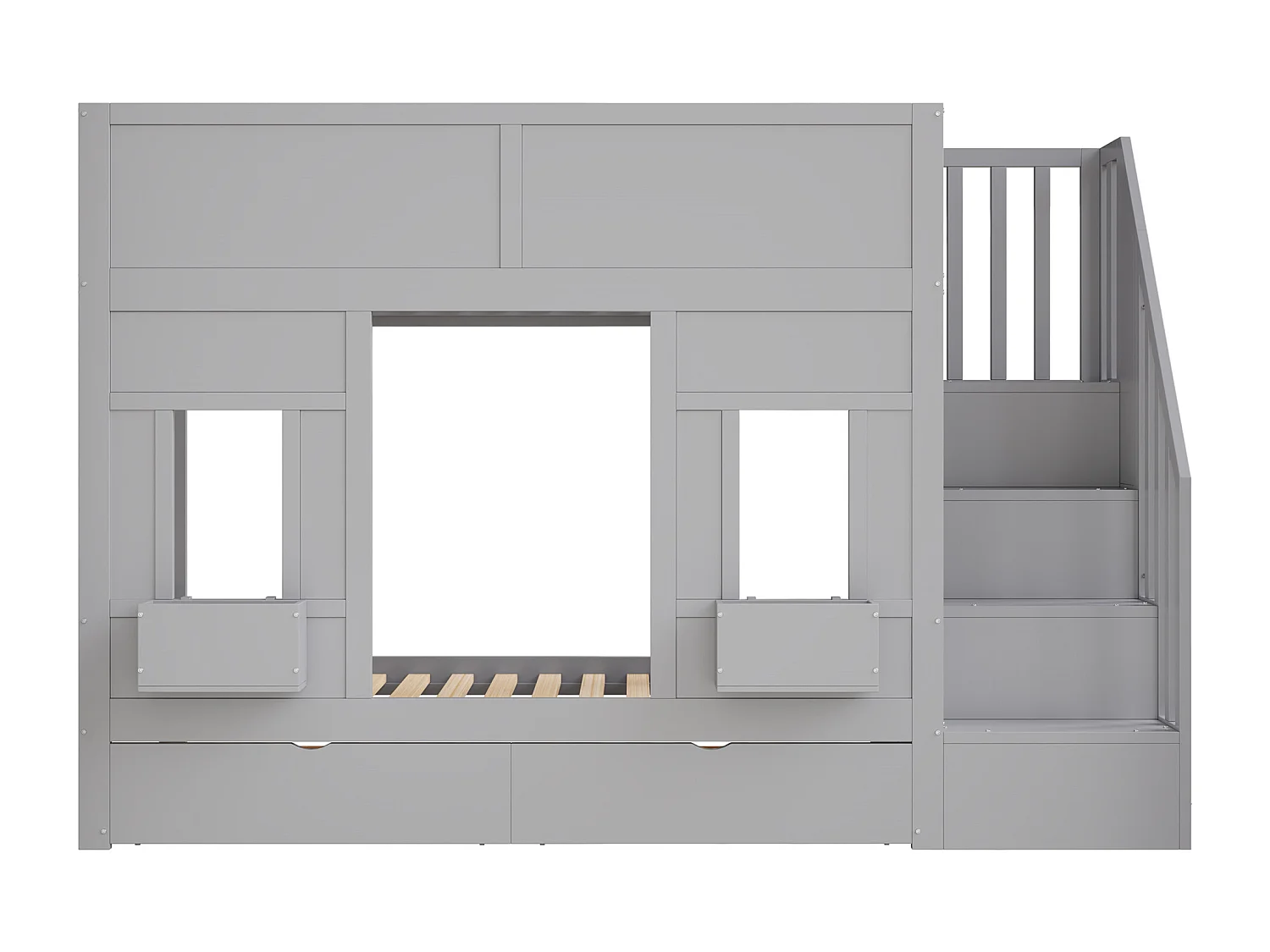 Etagenbett für Kinder 90 x 200 cm - mit Aufstiegsleiter mit Stauraum - mit 2 Schubladen - mit Sicherheitsgittern - grau​ (Matratze nicht inbegriffen)