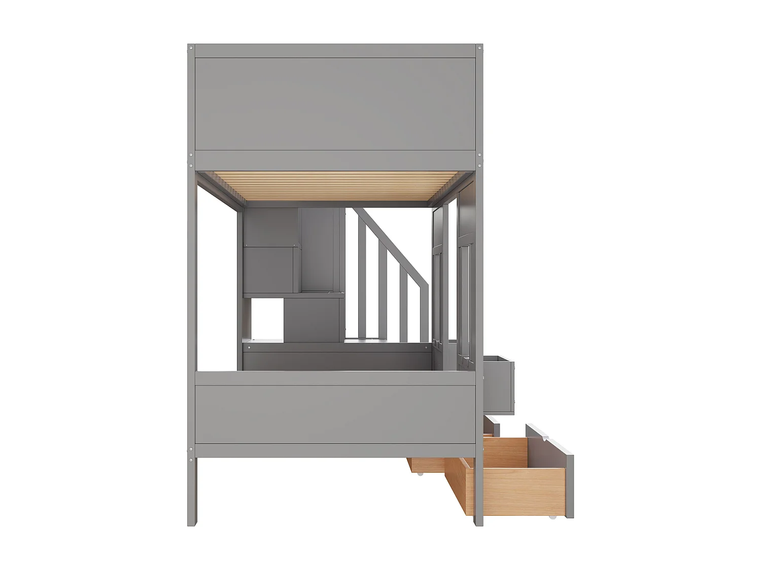 Etagenbett für Kinder 90 x 200 cm - mit Aufstiegsleiter mit Stauraum - mit 2 Schubladen - mit Sicherheitsgittern - grau​ (Matratze nicht inbegriffen)