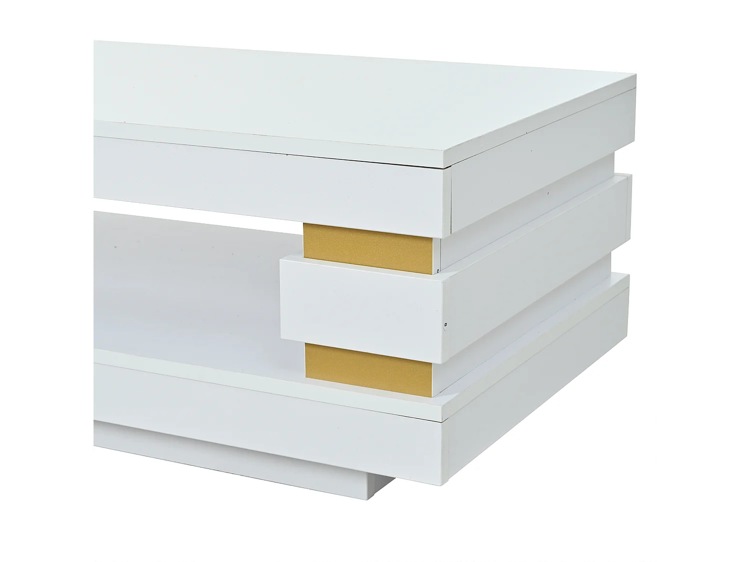 Beistelltisch 100x50x35 cm mit LED-Beleuchtung - Hochglanz-Finish - Durchbrochenes Design - Spanplatten - Weiß