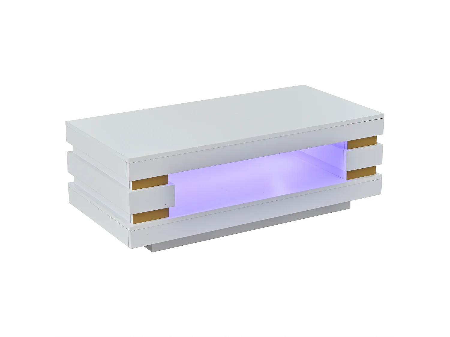 Beistelltisch 100x50x35 cm mit LED-Beleuchtung - Hochglanz-Finish - Durchbrochenes Design - Spanplatten - Weiß