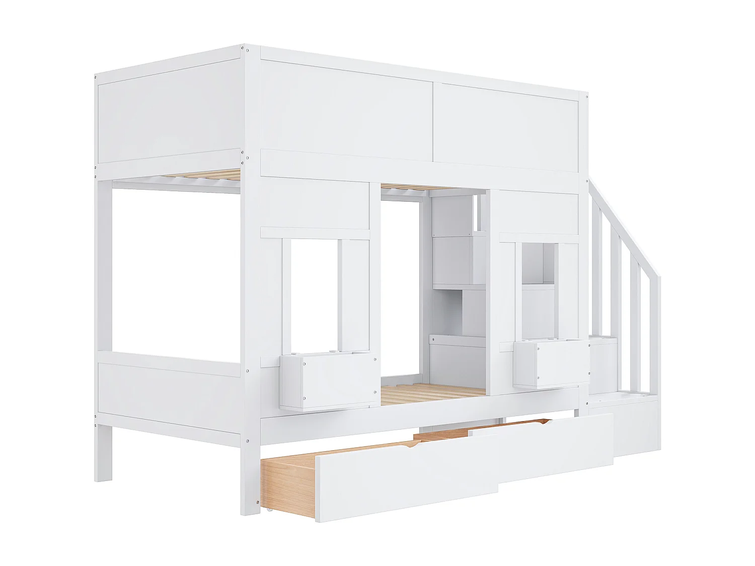 Etagenbett für Kinder 90 x 200 cm - mit Aufstiegsleiter mit Stauraum - mit 2 Schubladen - mit Sicherheitsgittern - weiß​ (Matratze nicht inbegriffen)