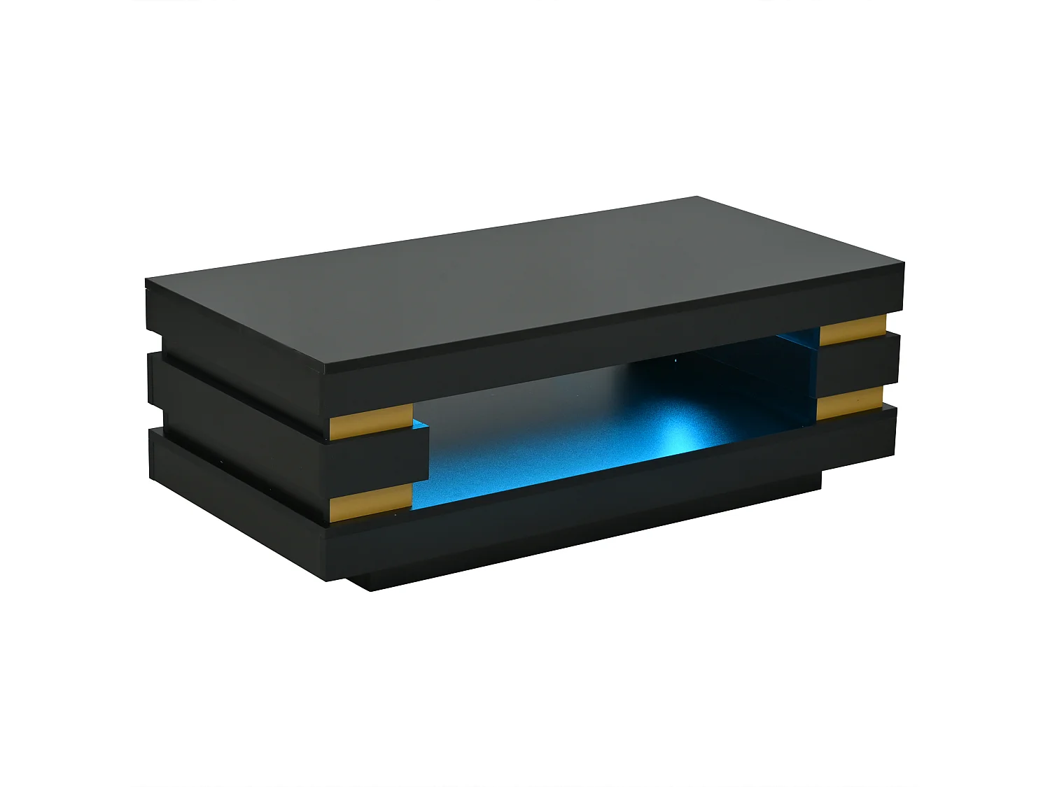 Beistelltisch 100x50x35 cm mit LED-Beleuchtung - Hochglanz-Finish - Durchbrochenes Design - Spanplatten - Schwarz