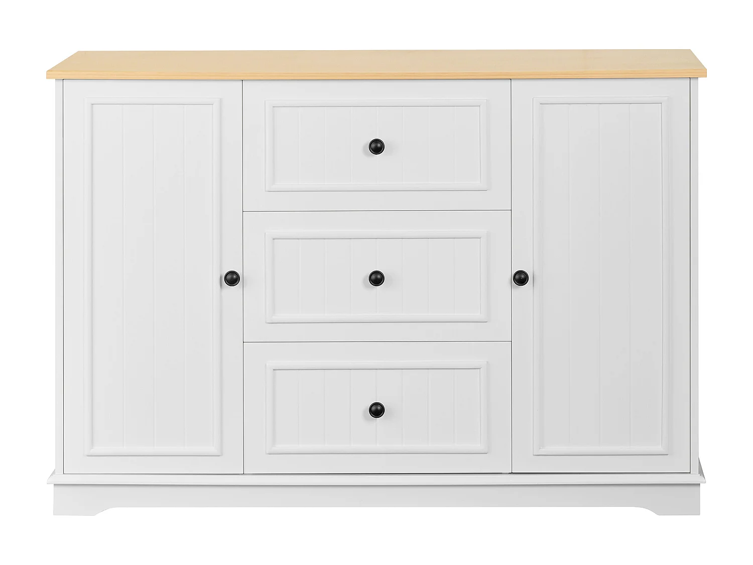 Buffet moderne 126x40x86cm - avec tiroirs et étagère à épices - avec 2 portes - Naturel + Blanc