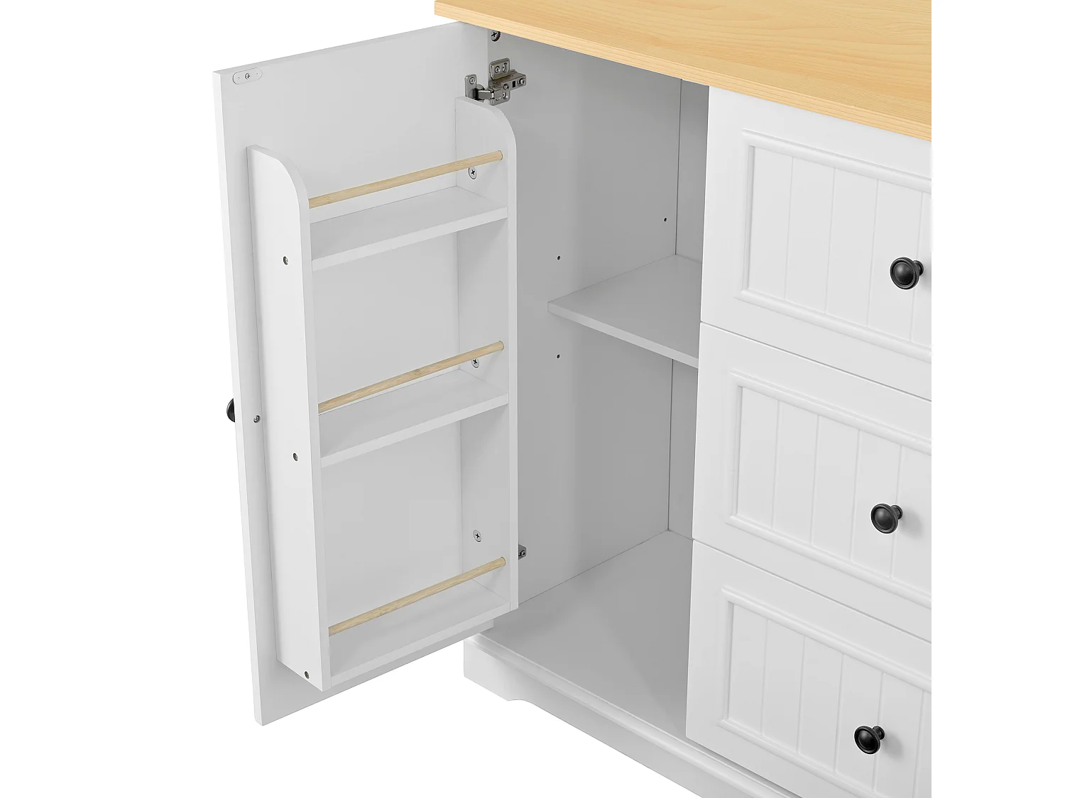 Buffet moderne 126x40x86cm - avec tiroirs et étagère à épices - avec 2 portes - Naturel + Blanc