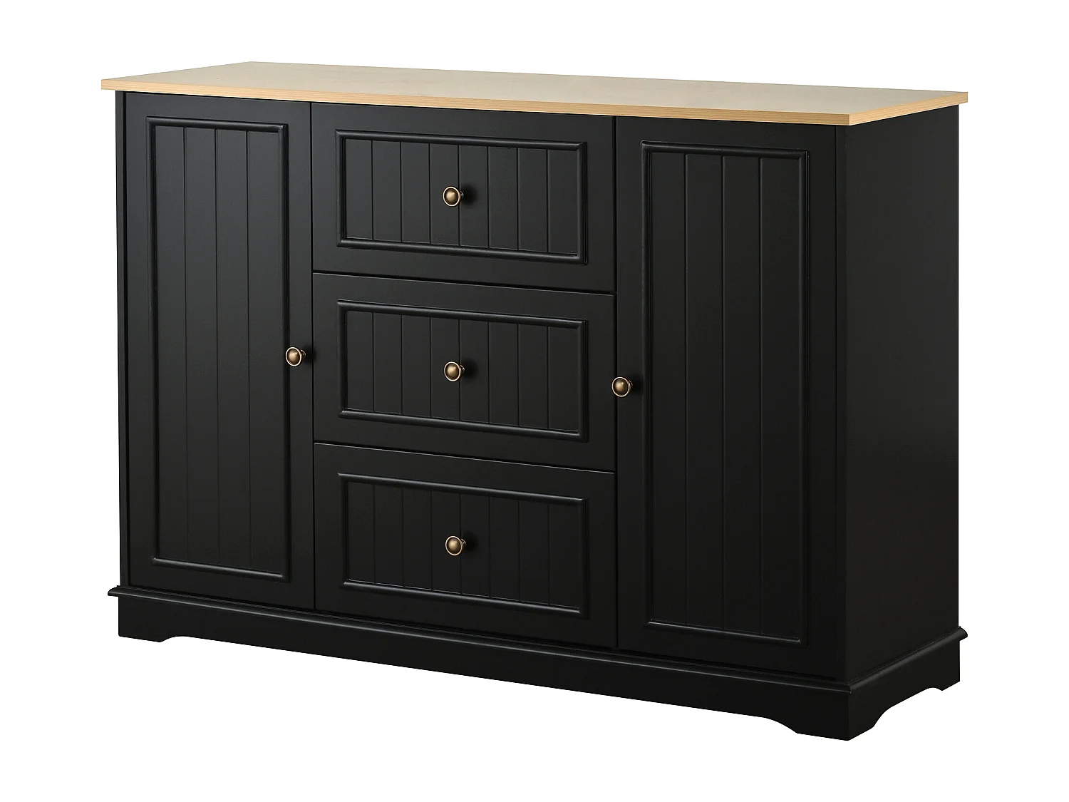 Buffet moderne 126x40x86cm - avec tiroirs et étagère à épices - avec 2 portes - Naturel + Noir