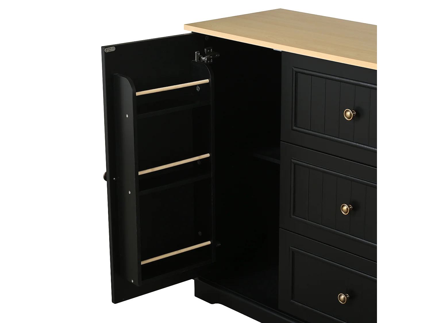 Buffet moderne 126x40x86cm - avec tiroirs et étagère à épices - avec 2 portes - Naturel + Noir