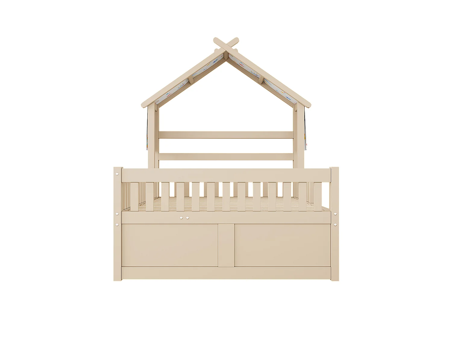 Haus-Bett aus Holz 140x200 cm - Mit herunterklappbarem Bettgestell und 3 Schubladen - Sicherheitsgitter - MDF+Kiefer - Natur​ (ohne Matratze)