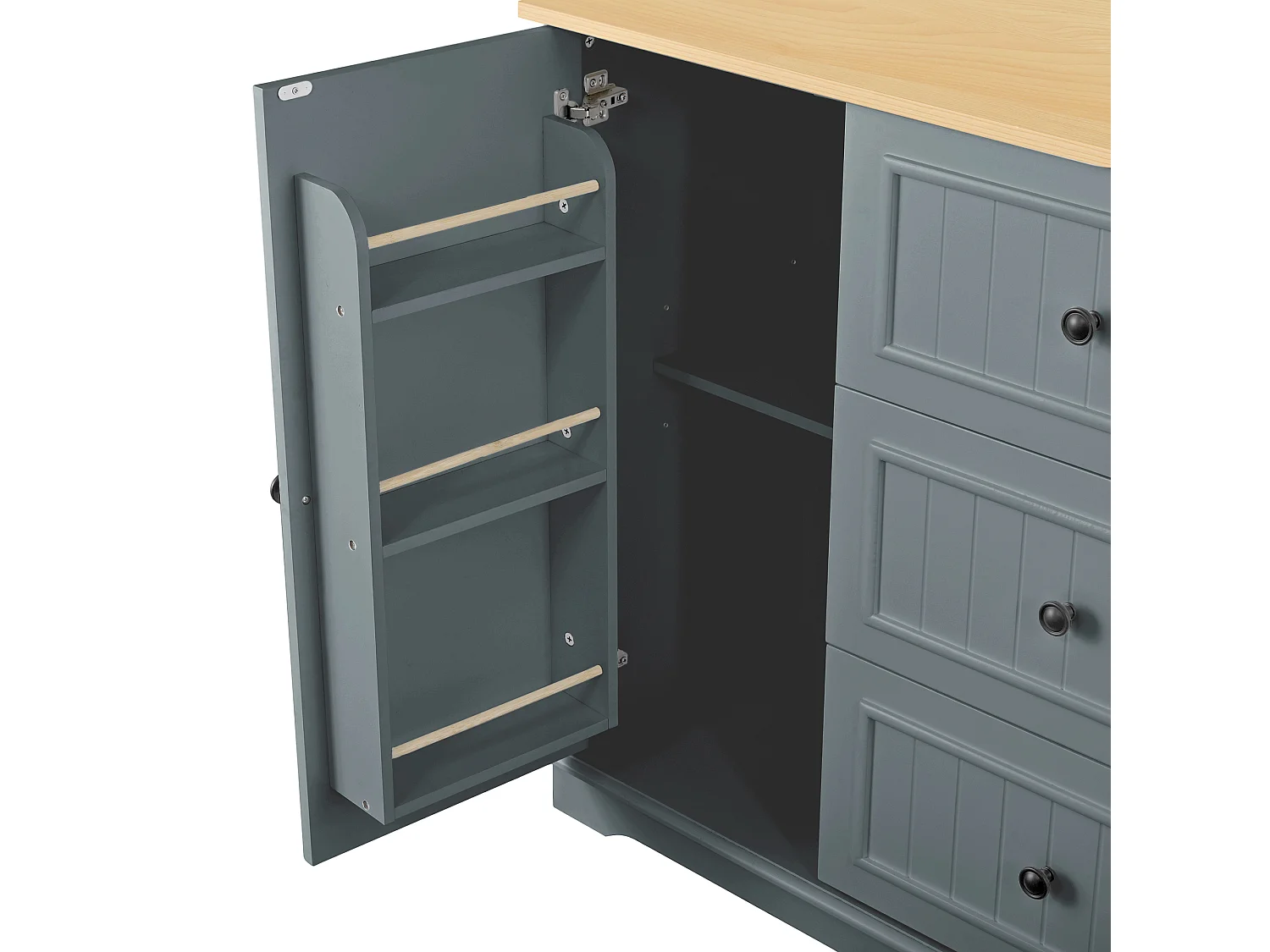 Buffet moderne 126x40x86cm - avec tiroirs et étagère à épices - avec 2 portes - Naturel + Gris