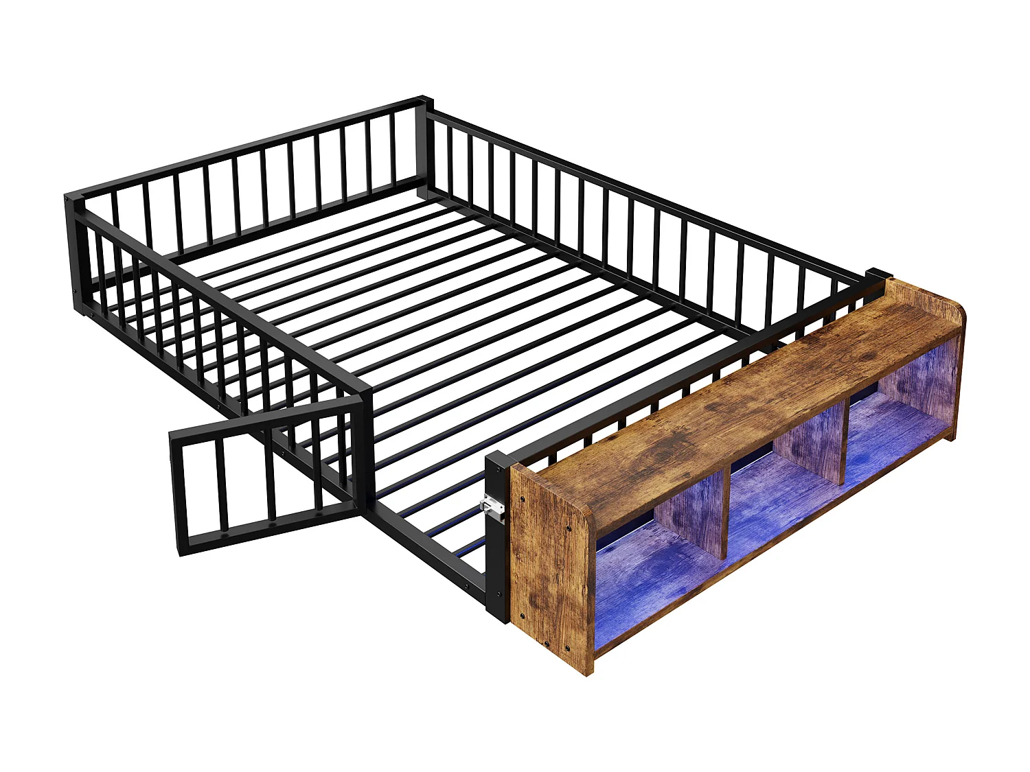 Lit enfant 140 x 200 cm - Cadre en métal - Avec barrières de sécurité - Noir (matelas non inclus)