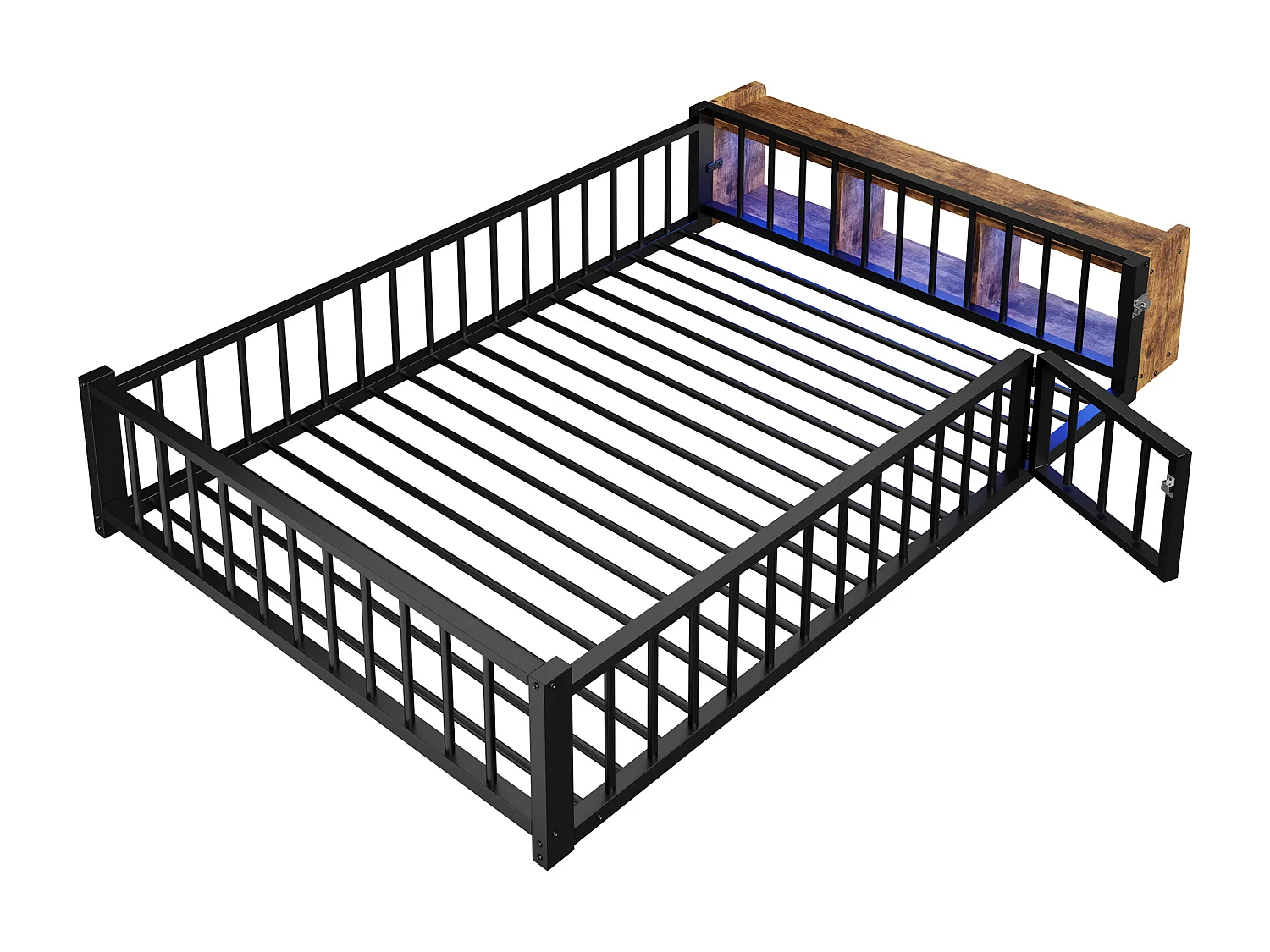 Lit enfant 140 x 200 cm - Cadre en métal - Avec barrières de sécurité - Noir (matelas non inclus)