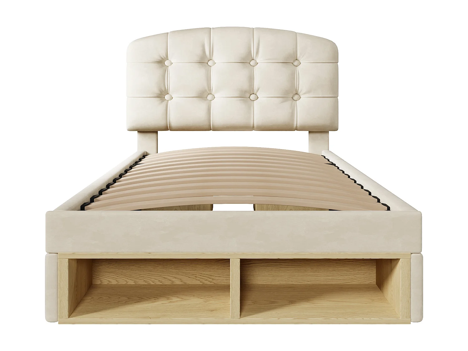 Gepolstertes Einzelbett 90x200cm - verstellbares Kopfteil - mit Schubladen und Stauraum - Samt - Beige​ (ohne Matratze)