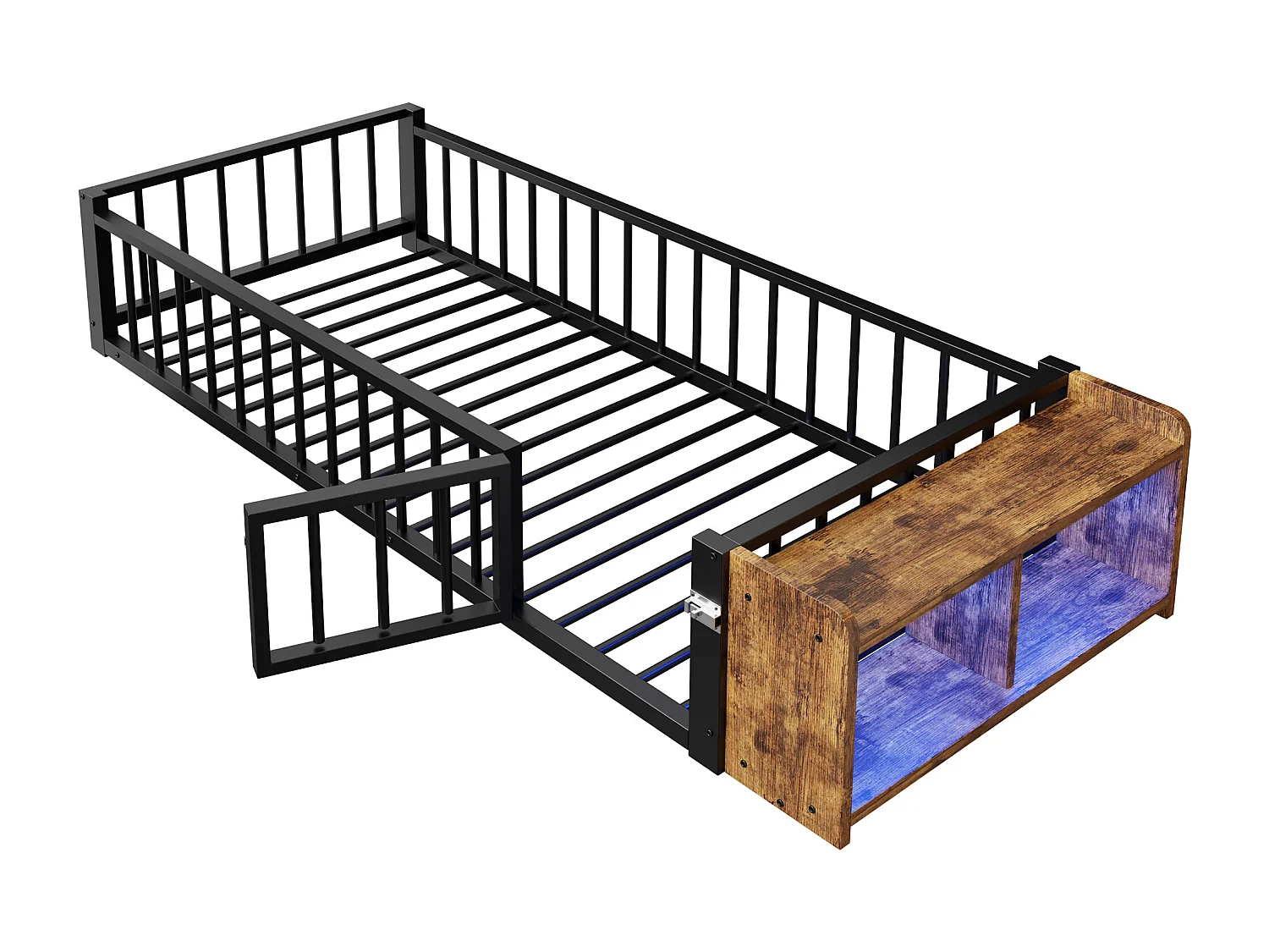 Lit enfant 90 x 200 cm - Cadre en métal - Avec barrières de sécurité - Noir (matelas non inclus)