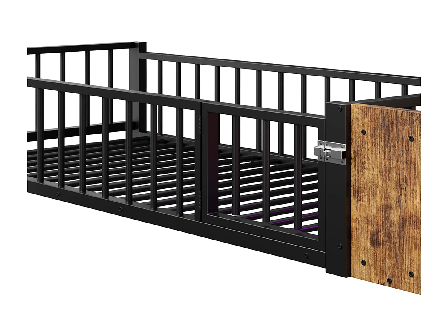 Lit enfant 90 x 200 cm - Cadre en métal - Avec barrières de sécurité - Noir (matelas non inclus)