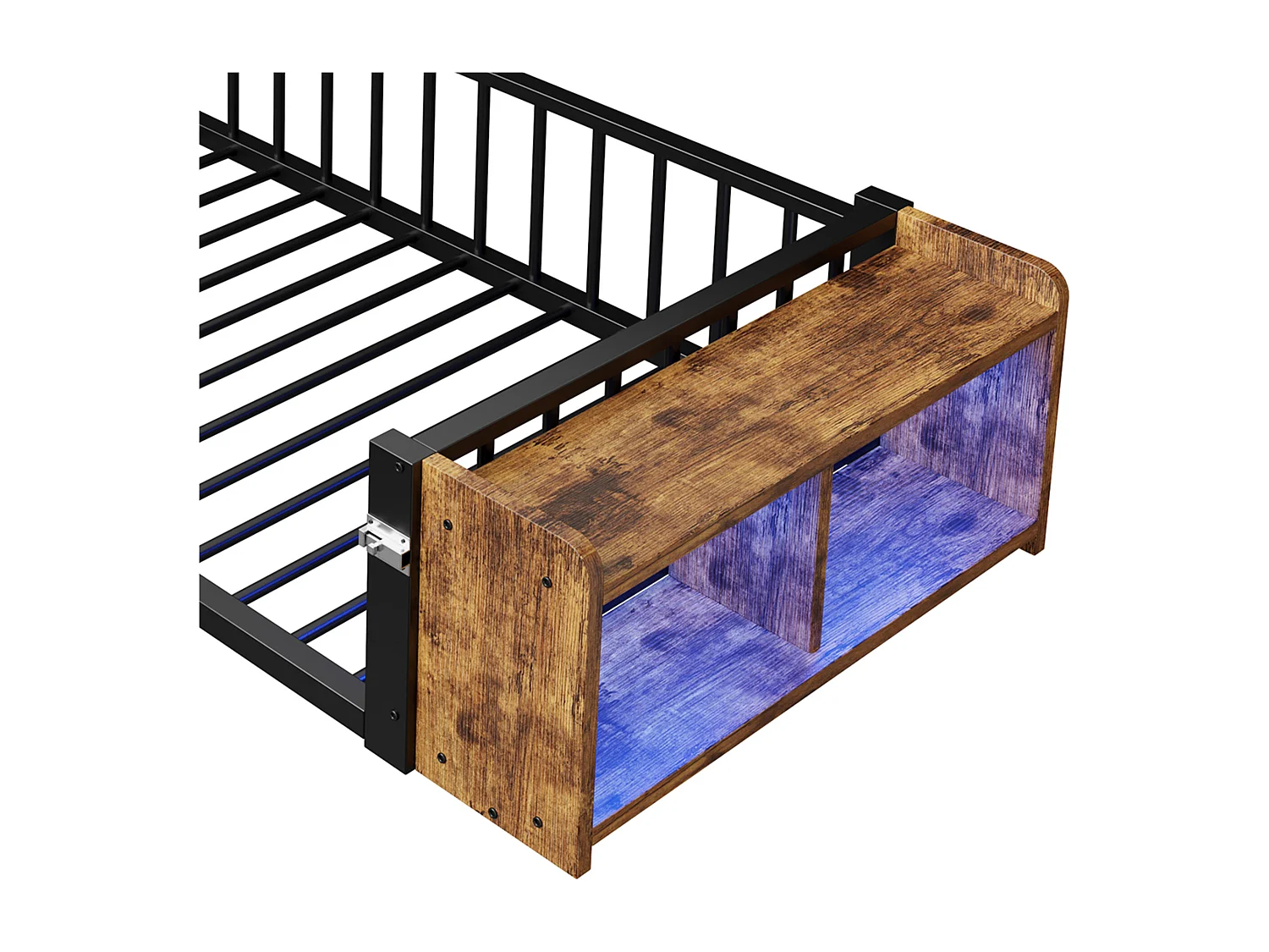 Lit enfant 90 x 200 cm - Cadre en métal - Avec barrières de sécurité - Noir (matelas non inclus)