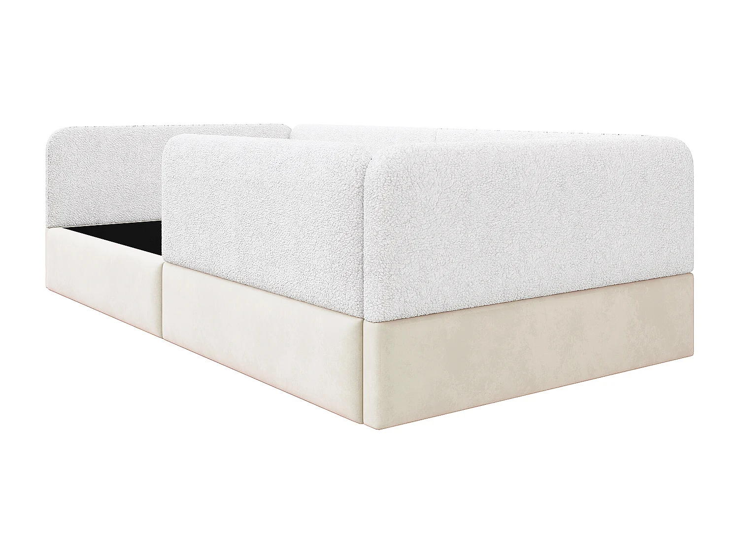 Lit simple capitonné 90x200 cm - avec barrières de sécurité - avec 4 poches de rangement - MDF + lin + PU - Blanc (sans matelas)