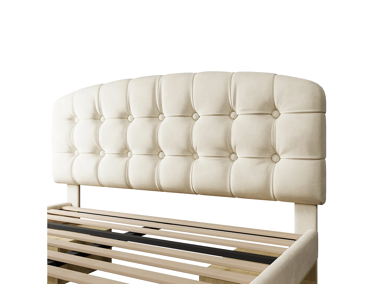 Lit double rembourré 140x190cm - tête de lit réglable - avec des tiroirs et un espace de rangement - velours - Beige (sans matelas)